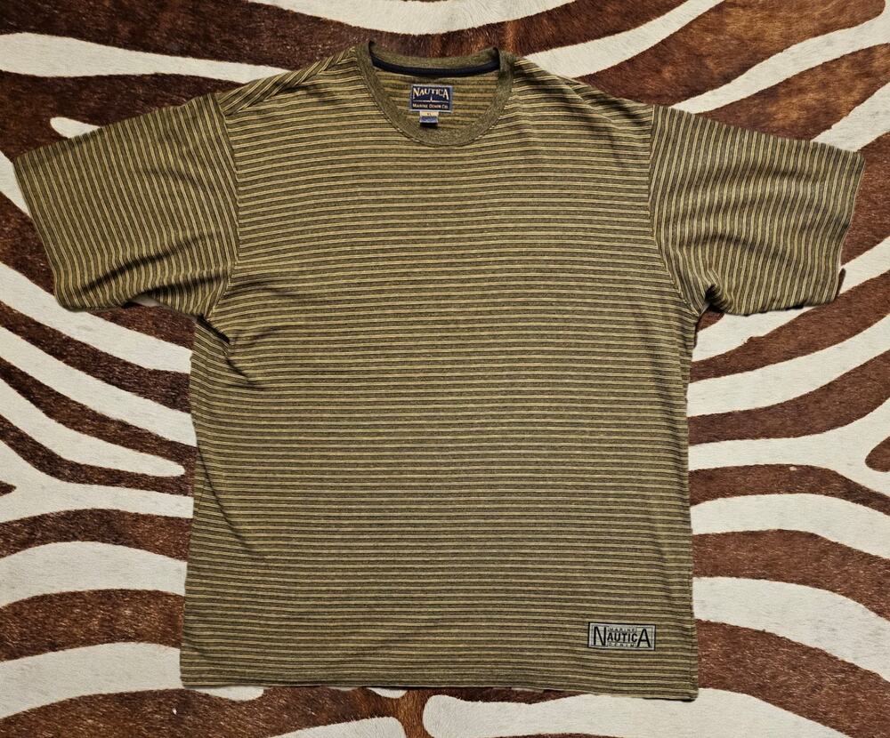 Vintage 80s Nautica Marine Denim Co Striped Short Sleeve Shirt Sailing Yacht XL